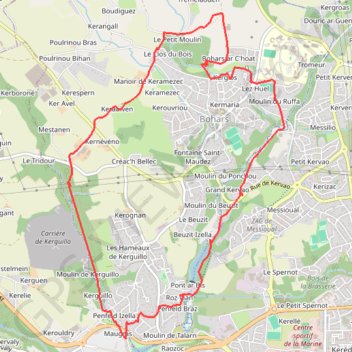 Itinéraire Bohars, distance, dénivelé, altitude, carte, profil, trace GPS
