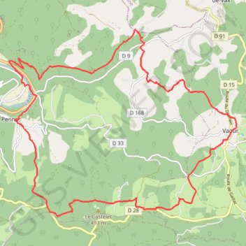 Itinéraire Penne-Vaour-Saint Pantaléon, distance, dénivelé, altitude, carte, profil, trace GPS
