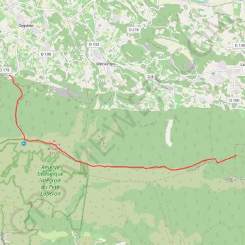 Itinéraire Oppede Barrière Foret de Cèdres, distance, dénivelé, altitude, carte, profil, trace GPS
