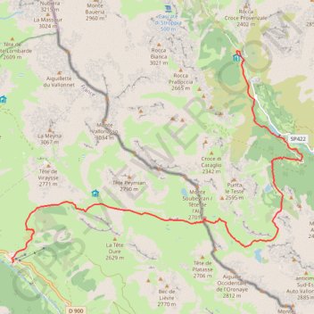 Itinéraire Larche - Chiappera, distance, dénivelé, altitude, carte, profil, trace GPS