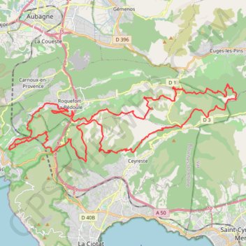 Itinéraire OffRoad Cassis, distance, dénivelé, altitude, carte, profil, trace GPS