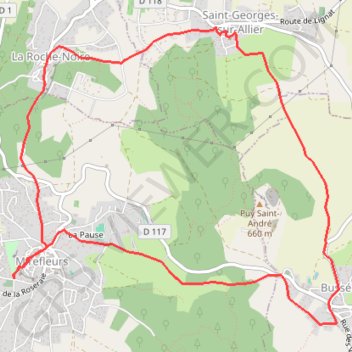Itinéraire Autour de Busséol - Les terres du milieu, distance, dénivelé, altitude, carte, profil, trace GPS