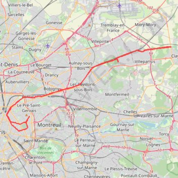 Itinéraire Paris - Canal de l'Ourcq, distance, dénivelé, altitude, carte, profil, trace GPS