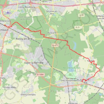 Itinéraire Emerainville à Tournan en Brie, distance, dénivelé, altitude, carte, profil, trace GPS