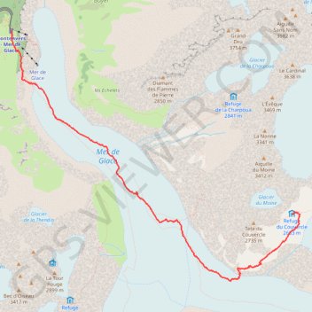 Itinéraire Montenvers - Refuge du Couvercle, distance, dénivelé, altitude, carte, profil, trace GPS