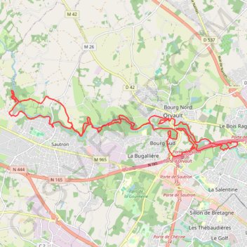 Itinéraire Orvault vallée du sens, distance, dénivelé, altitude, carte, profil, trace GPS