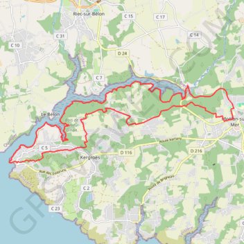 Itinéraire Rivière de Bélon - Moëlan-sur-Mer, distance, dénivelé, altitude, carte, profil, trace GPS