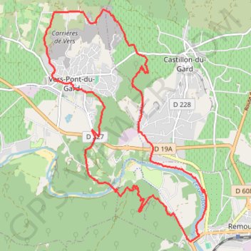 Itinéraire Pont du Gard - Gardon - Carrières de Vers, distance, dénivelé, altitude, carte, profil, trace GPS