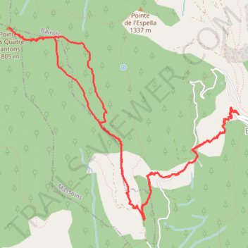 Itinéraire 2025 10 24 - pointe des 4 cantons depuis bairols pix, distance, dénivelé, altitude, carte, profil, trace GPS