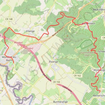 Itinéraire Mondorf-les-Bains, distance, dénivelé, altitude, carte, profil, trace GPS