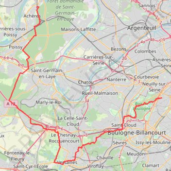 Itinéraire Etoile Versailles Acheres, distance, dénivelé, altitude, carte, profil, trace GPS