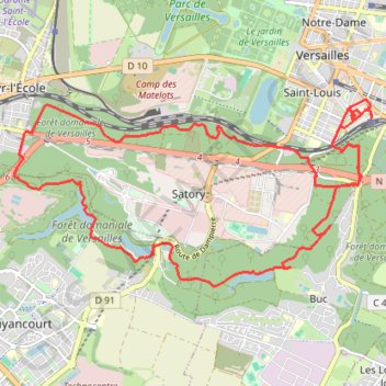 Itinéraire Versailles - le plateau de Satory, distance, dénivelé, altitude, carte, profil, trace GPS