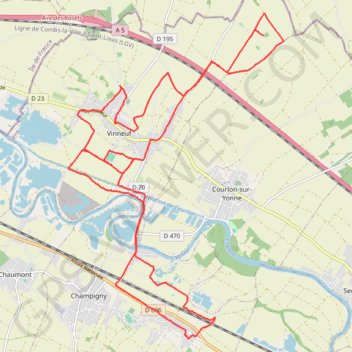 Itinéraire La Chapelle-Champigny-Vinneuf (Yonne), distance, dénivelé, altitude, carte, profil, trace GPS