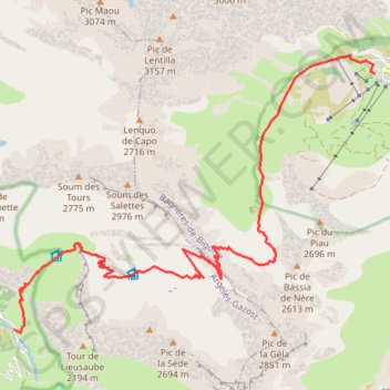 Itinéraire Traversée de la Hourquette de Héas, distance, dénivelé, altitude, carte, profil, trace GPS