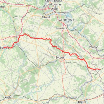 Itinéraire Rando raid Paris Deauville - de Bréval à Bernay, distance, dénivelé, altitude, carte, profil, trace GPS
