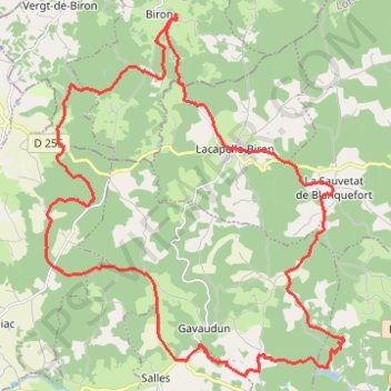Itinéraire Entre Biron et Gavaudun, distance, dénivelé, altitude, carte, profil, trace GPS