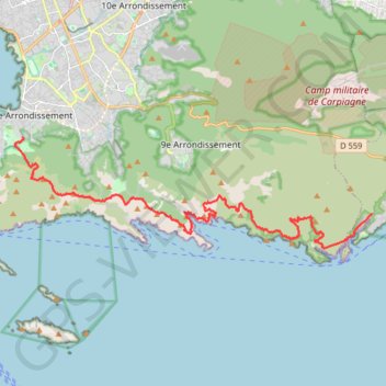 Itinéraire Cassis Marseille, distance, dénivelé, altitude, carte, profil, trace GPS