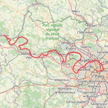 Itinéraire 1S Cité Lemercier (Paris) - Route de Giverny (Vernon), distance, dénivelé, altitude, carte, profil, trace GPS