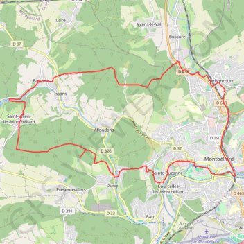 Itinéraire Autour de Montbéliard à pied, distance, dénivelé, altitude, carte, profil, trace GPS