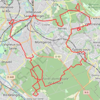 Itinéraire Ablon#Sénart#Yerres, distance, dénivelé, altitude, carte, profil, trace GPS