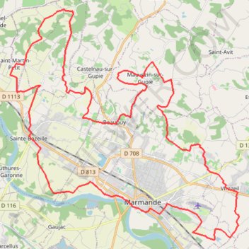 Itinéraire Circuit Terre de Garonne - Marmande, distance, dénivelé, altitude, carte, profil, trace GPS