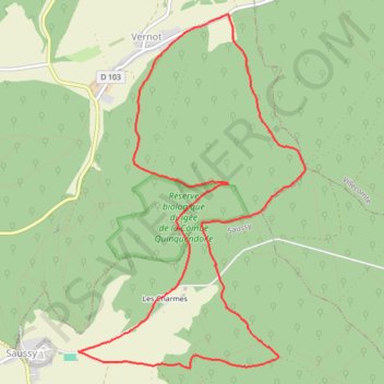 Itinéraire Saussy-Vernot, distance, dénivelé, altitude, carte, profil, trace GPS