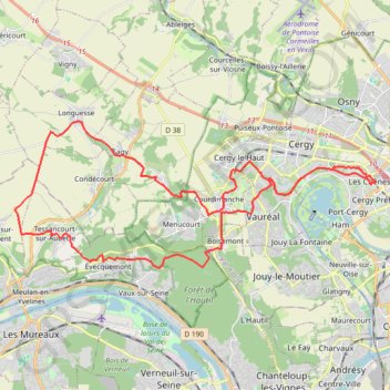 Itinéraire Cergy - Hautil - Tessancourt - Sagy, distance, dénivelé, altitude, carte, profil, trace GPS