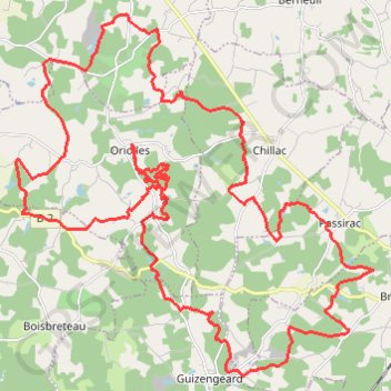 Itinéraire Brossac 47 kms, distance, dénivelé, altitude, carte, profil, trace GPS