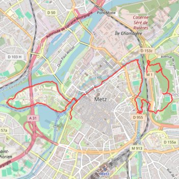 Itinéraire Metz - Entre le fort de Bellecroix et l'ïle du Saulcy, distance, dénivelé, altitude, carte, profil, trace GPS