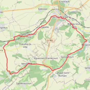 Itinéraire Les Evoissons - Poix-de-Picardie, distance, dénivelé, altitude, carte, profil, trace GPS