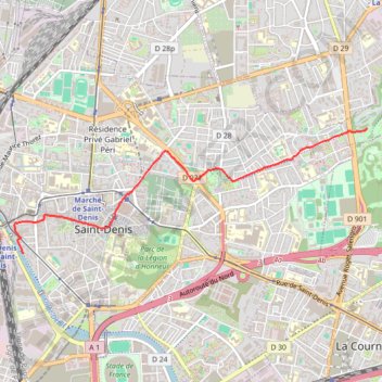 Itinéraire Saint Denis Parc Georges Valbon, distance, dénivelé, altitude, carte, profil, trace GPS