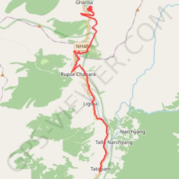 Itinéraire Tour Annapurna - Jour 14 - Ghasa - Tatopani, distance, dénivelé, altitude, carte, profil, trace GPS