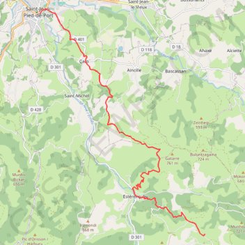 Itinéraire Tour Haute Vallee Nive Etape 1 Saint Jean Pied de Port Kaskoleta, distance, dénivelé, altitude, carte, profil, trace GPS