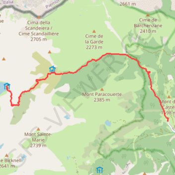 Itinéraire Castérino - Refuge Valmasque, distance, dénivelé, altitude, carte, profil, trace GPS