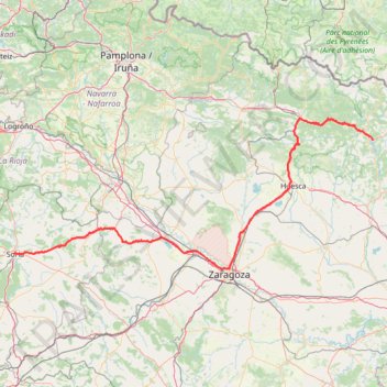 Itinéraire Etape 2 Aínsa-Sobrarbe - Soria, distance, dénivelé, altitude, carte, profil, trace GPS