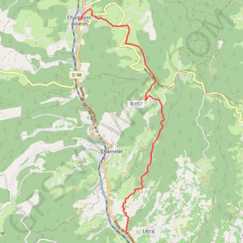 Itinéraire Chambost Létra, distance, dénivelé, altitude, carte, profil, trace GPS