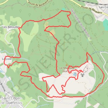 Itinéraire Monts de Guéret - Guéret, distance, dénivelé, altitude, carte, profil, trace GPS