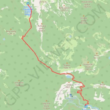 Itinéraire Koča pri Triglavskih jezerih : depuis Slap Savica, distance, dénivelé, altitude, carte, profil, trace GPS