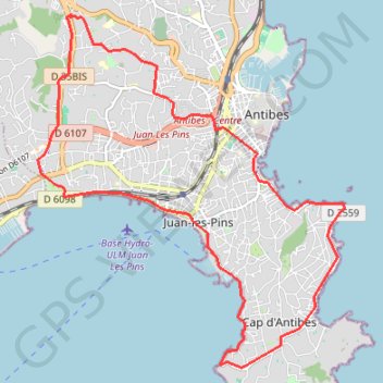 Itinéraire Tour d'Antibes, distance, dénivelé, altitude, carte, profil, trace GPS