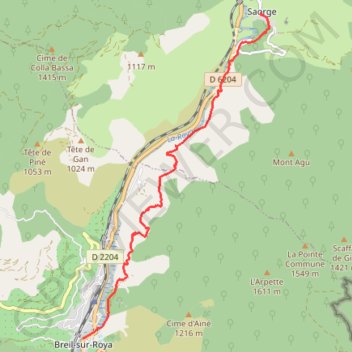 Itinéraire ViSaorge > Breil-sur-Roya (Via Alpina), distance, dénivelé, altitude, carte, profil, trace GPS