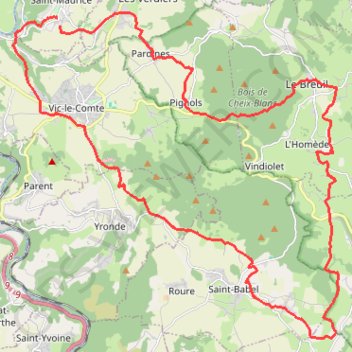 Itinéraire Saint-Maurice Sallèdes Yronde Vic-le-Comte, distance, dénivelé, altitude, carte, profil, trace GPS