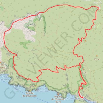 Itinéraire Col de la gardiole falaise devenson cap gros, distance, dénivelé, altitude, carte, profil, trace GPS