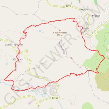Itinéraire Boucle Muro Zilia Cassano Muro, distance, dénivelé, altitude, carte, profil, trace GPS