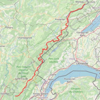 Itinéraire Grande Traversée du Jura (GTJ), distance, dénivelé, altitude, carte, profil, trace GPS
