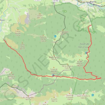 Itinéraire Les vallons de Yerse et de l'Aguée par l'Arriousec jusqu'à Peyras, distance, dénivelé, altitude, carte, profil, trace GPS