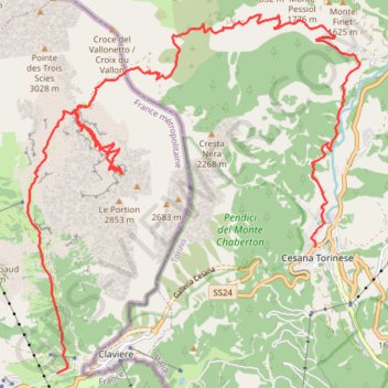 Itinéraire Chaberton, distance, dénivelé, altitude, carte, profil, trace GPS