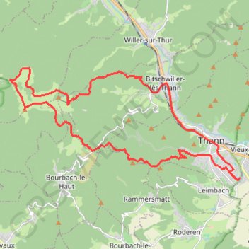 Itinéraire Balade dans la crète ouest de Thann, distance, dénivelé, altitude, carte, profil, trace GPS