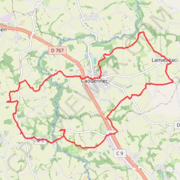 Itinéraire Caouennec - Lanvéréac, distance, dénivelé, altitude, carte, profil, trace GPS