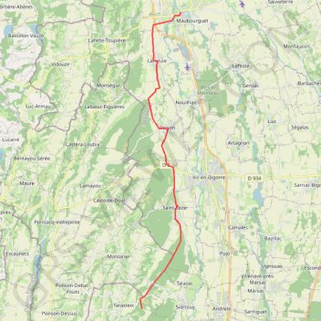 Itinéraire Maubourguet - Tarasteix liaison Compostelle, distance, dénivelé, altitude, carte, profil, trace GPS