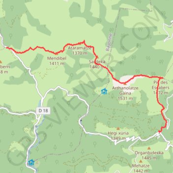 Itinéraire Traversée des Crêtes de Mendibel, distance, dénivelé, altitude, carte, profil, trace GPS